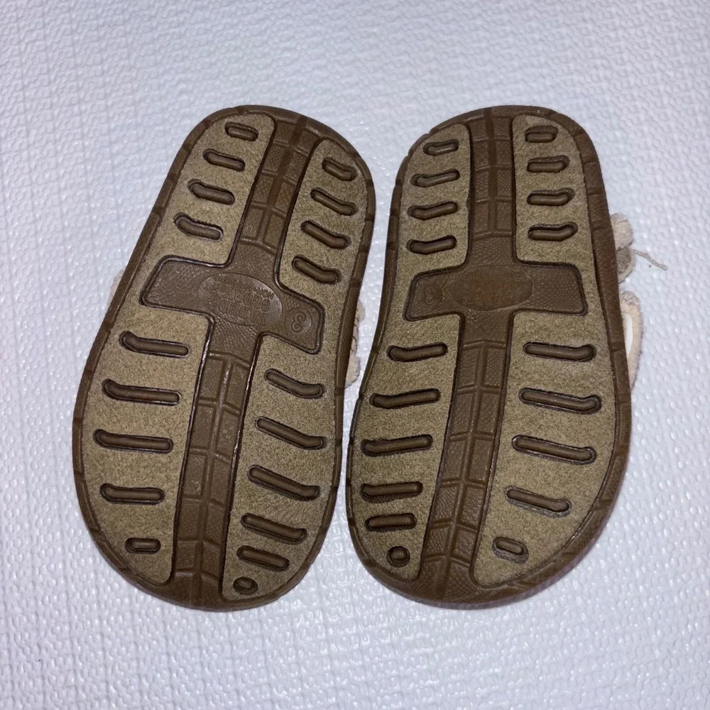 Faded Glory Infant Sandals‎ Size 3 Brown Canvas Neutral Thong Style Shoes